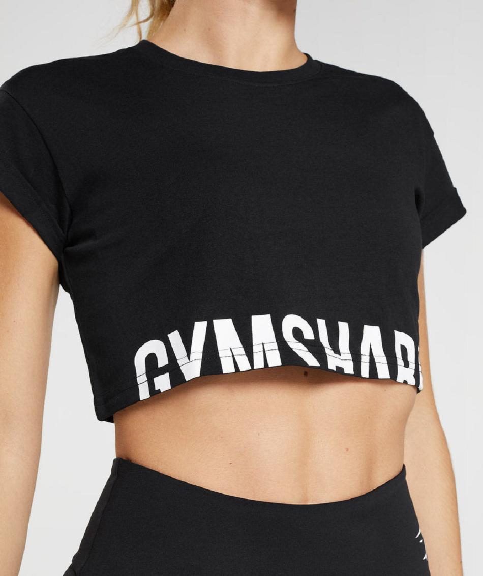 Gymshark Fraction Ženske Ošišane Majice Crne | HR 3745GSO